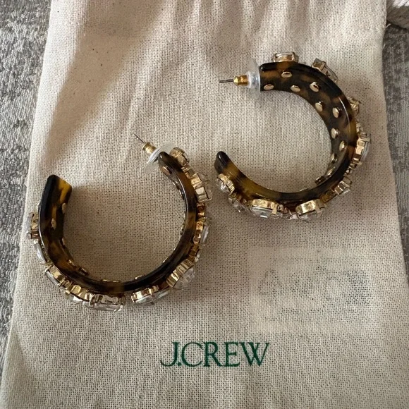 J. Crew Tortoise Shell and Crystal Embellished Earrings - Picture 2 of 4